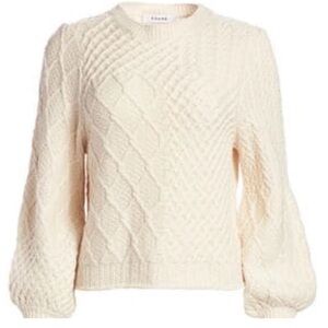 FRAME Cable Knit Puff Sleeve Sweater – Ivory / Cream (Small)